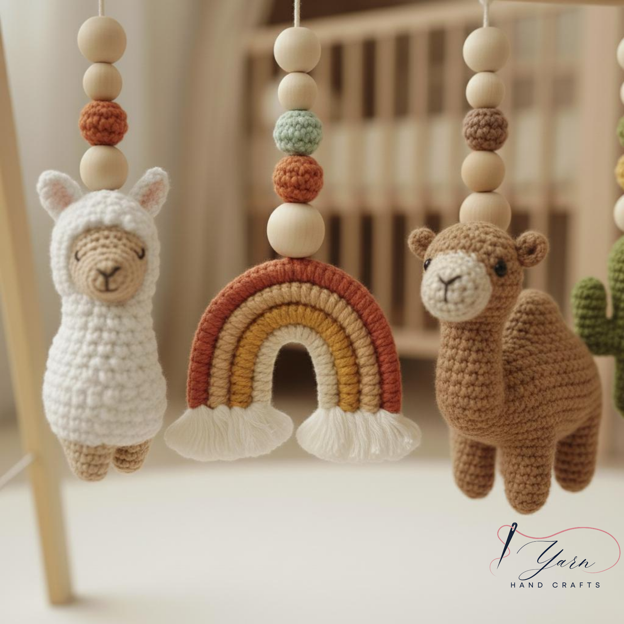 Custom Llama Baby Play Gym, Handmade Wooden Montessori Baby Gym with Crochet Toys, Boho Nursery Decor, Neutral Baby Shower Gift
