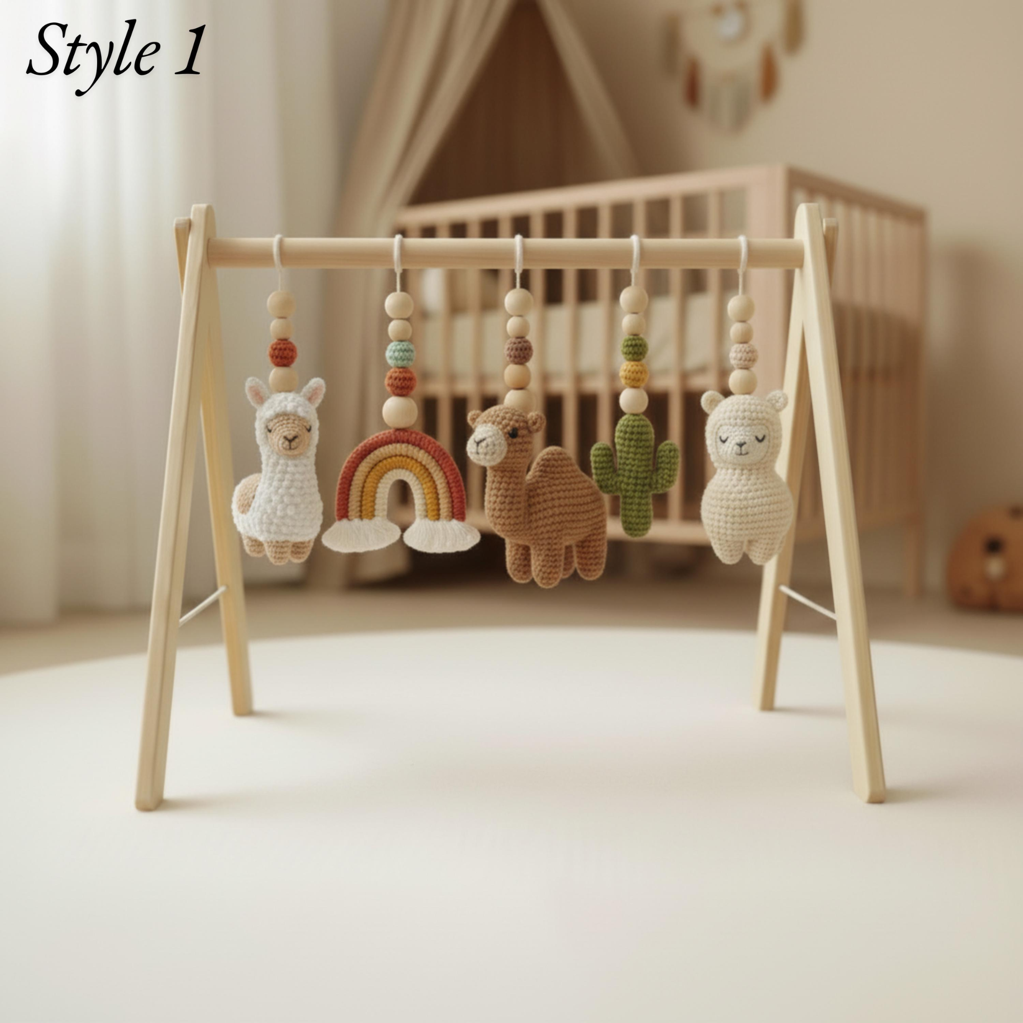 Custom Llama Baby Play Gym, Handmade Wooden Montessori Baby Gym with Crochet Toys, Boho Nursery Decor, Neutral Baby Shower Gift