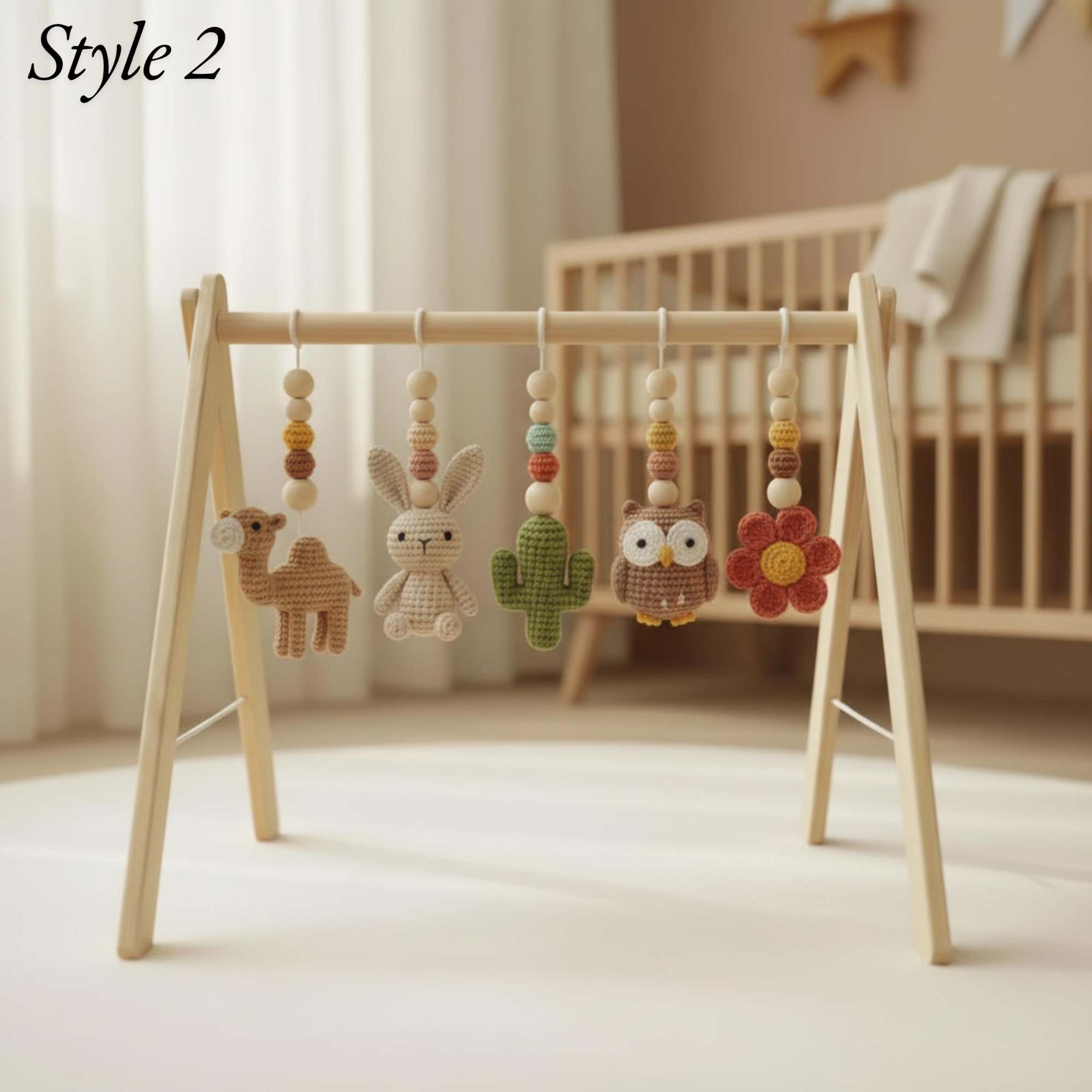 Custom Llama Baby Play Gym, Handmade Wooden Montessori Baby Gym with Crochet Toys, Boho Nursery Decor, Neutral Baby Shower Gift