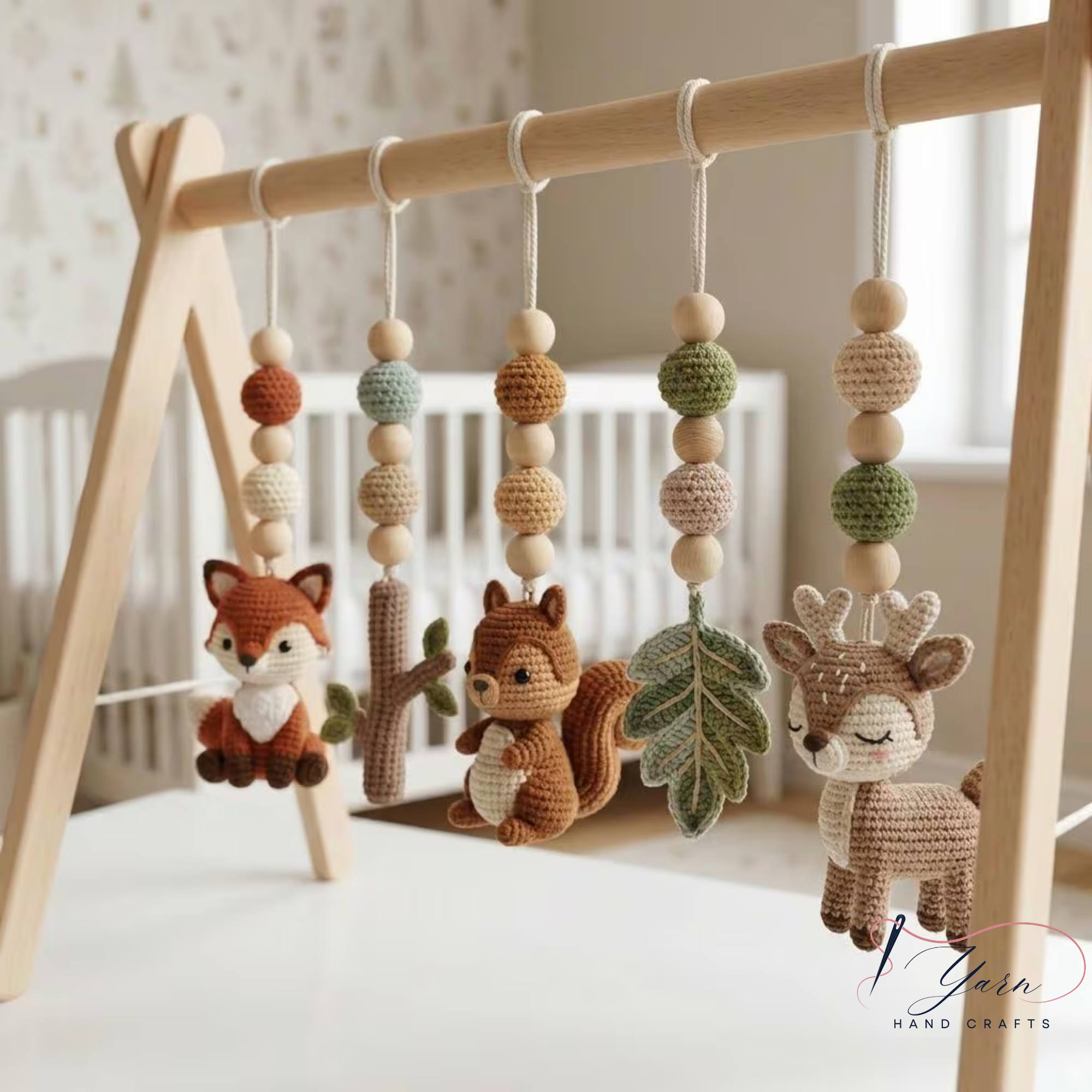 Woodland Baby Play Gym, Crochet Forest Animal Baby Gym, Wooden Montessori Activity Gym, Neutral Nursery Decor, Baby Shower Gift
