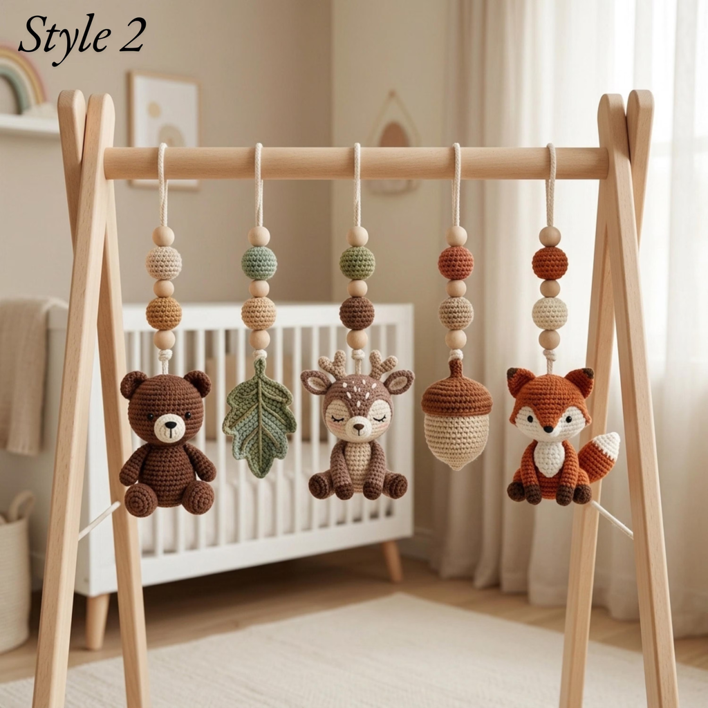 Woodland Baby Play Gym, Crochet Forest Animal Baby Gym, Wooden Montessori Activity Gym, Neutral Nursery Decor, Baby Shower Gift