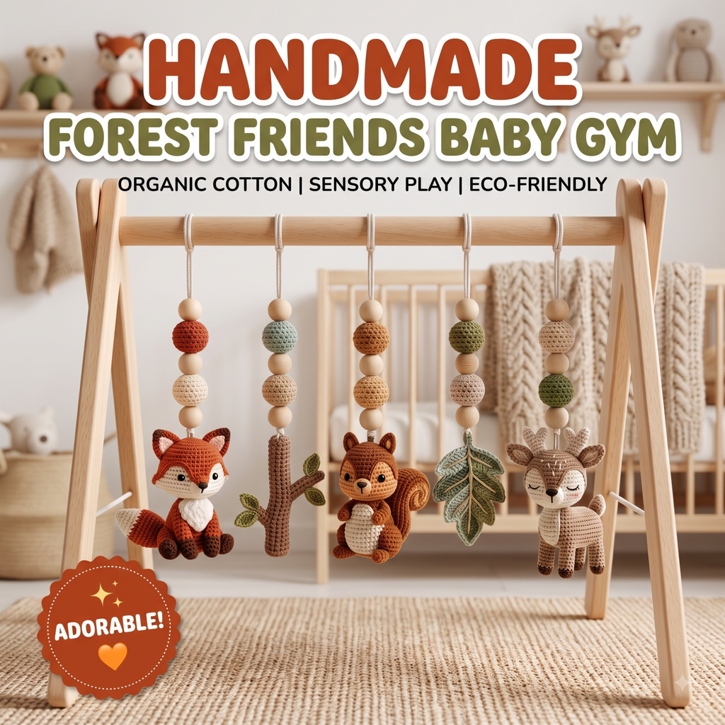 Woodland Baby Play Gym, Crochet Forest Animal Baby Gym, Wooden Montessori Activity Gym, Neutral Nursery Decor, Baby Shower Gift