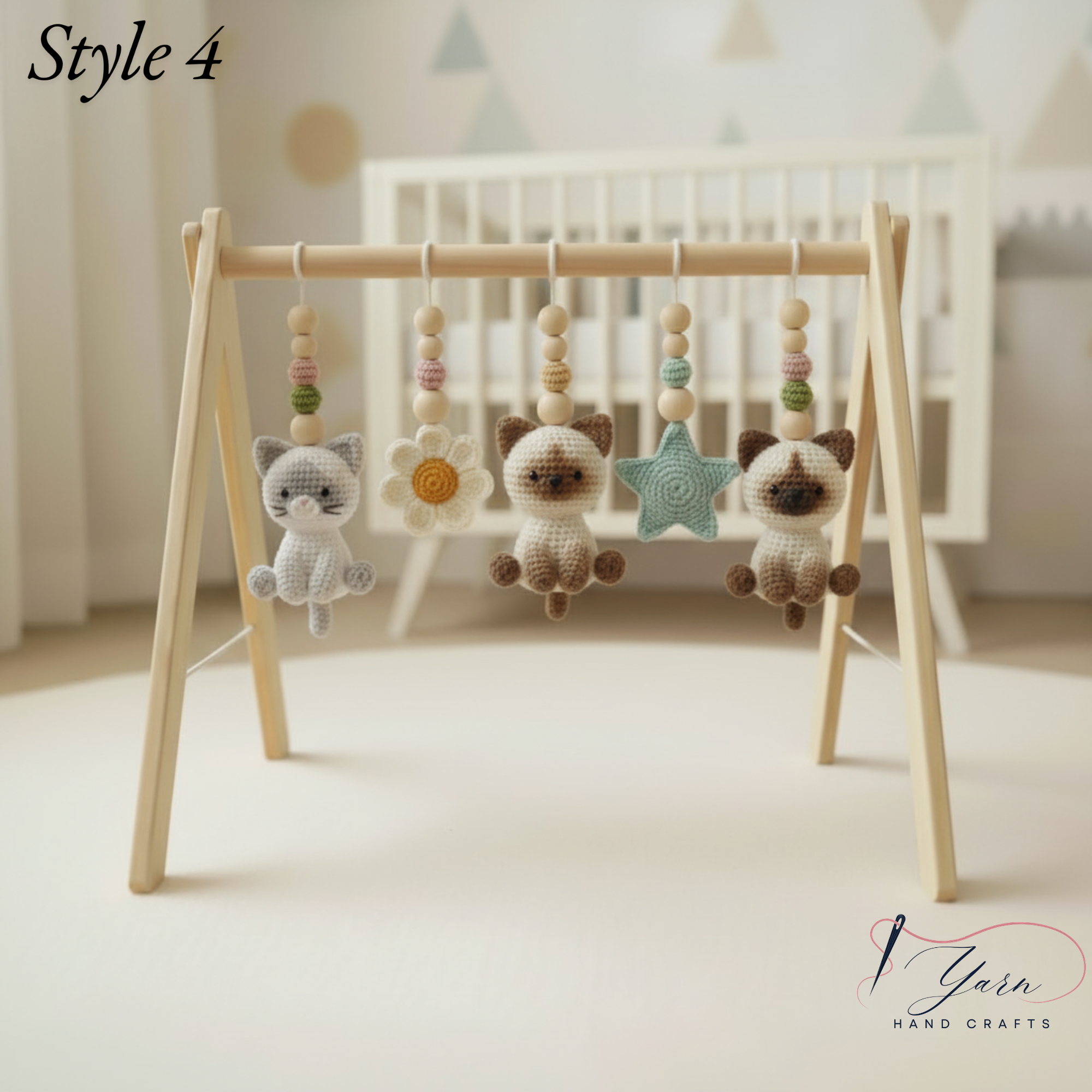 Custom Cat Baby Gym, Personalized Wooden Play Gym, Crochet Kitten Baby Toys, Cat Lover Nursery Decor, Montessori Baby Gift, Handmade Baby Shower Gift