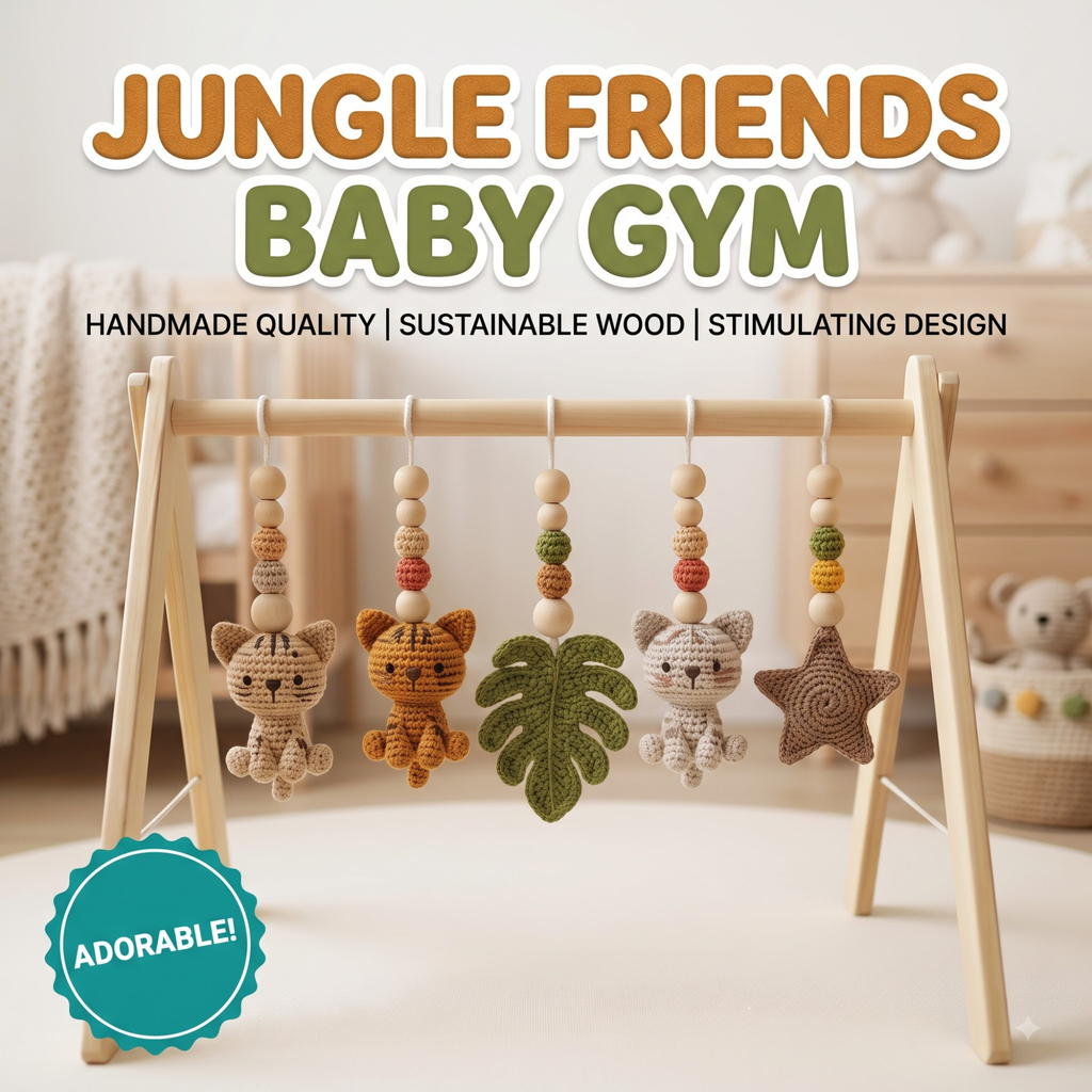 Custom Cat Baby Gym, Personalized Wooden Play Gym, Crochet Kitten Baby Toys, Cat Lover Nursery Decor, Montessori Baby Gift, Handmade Baby Shower Gift