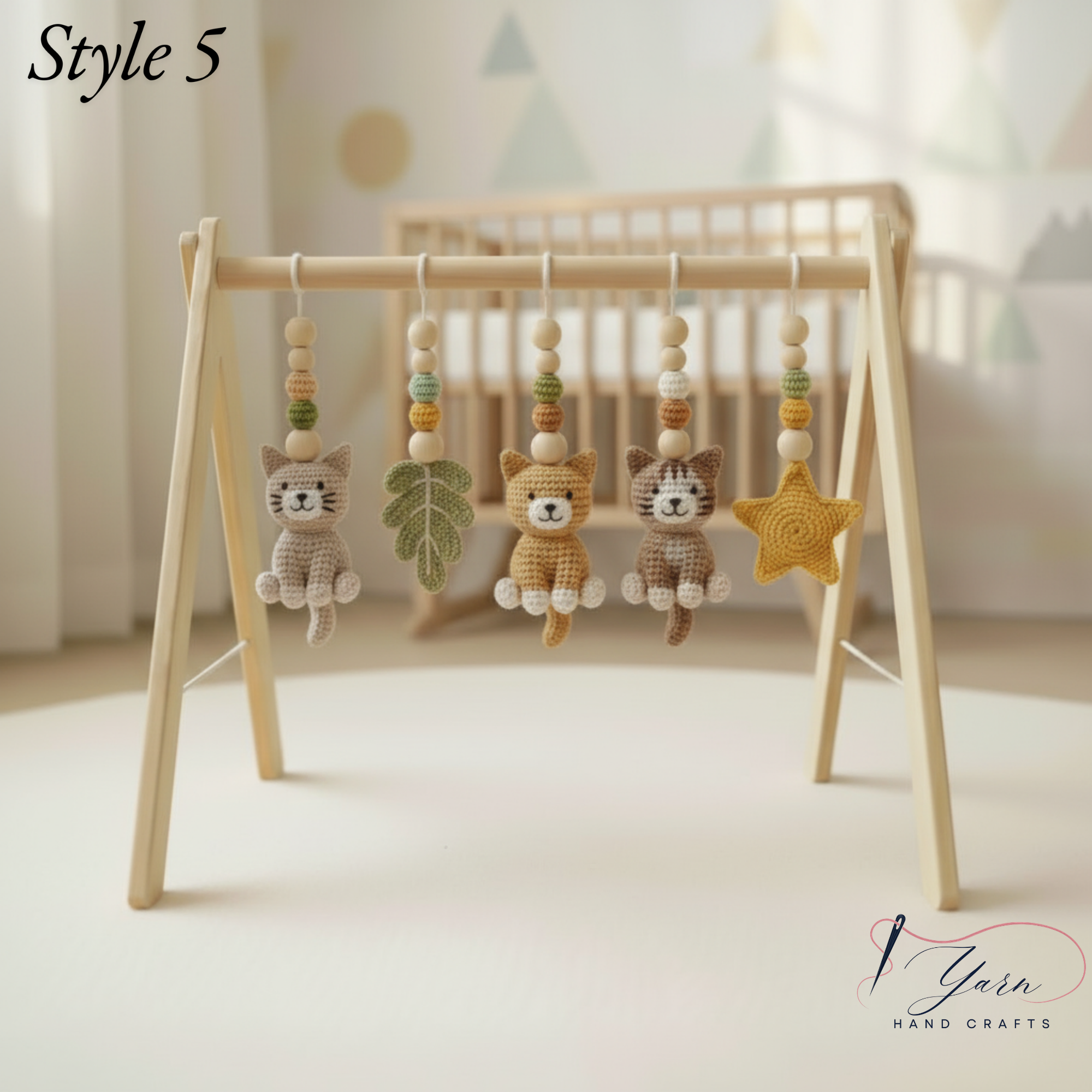 Custom Cat Baby Gym, Wooden Play Gym with Crochet Kitten Toys, Montessori Activity Gym, Cat Nursery Decor, Personalized Baby Shower Gift
