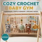 Custom Cat Baby Gym, Wooden Play Gym with Crochet Kitten Toys, Montessori Activity Gym, Cat Nursery Decor, Personalized Baby Shower Gift