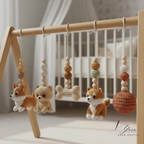 Handmade Puppy Baby Gym, Wooden Baby Play Gym with Crochet Dog Toys, Montessori Activity Gym, Neutral Nursery Decor, Baby Shower Gift