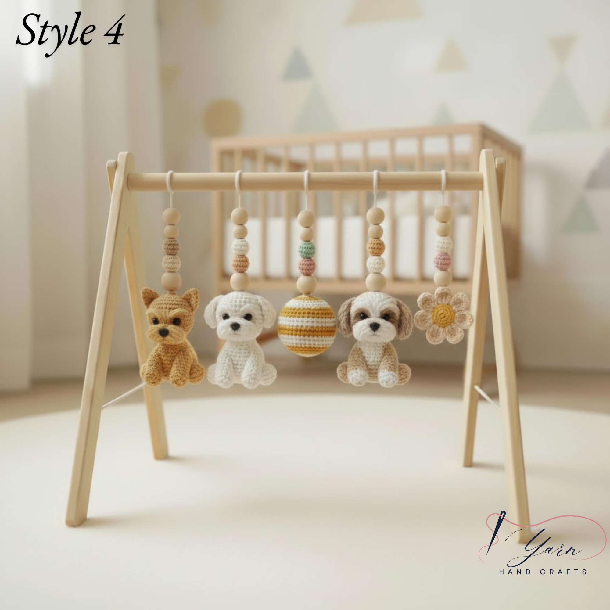 Handmade Puppy Baby Gym, Wooden Baby Play Gym with Crochet Dog Toys, Montessori Activity Gym, Neutral Nursery Decor, Baby Shower Gift