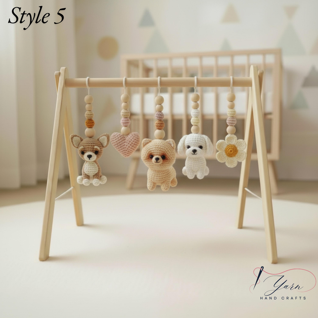 Handmade Puppy Baby Gym, Wooden Baby Play Gym with Crochet Dog Toys, Montessori Activity Gym, Neutral Nursery Decor, Baby Shower Gift
