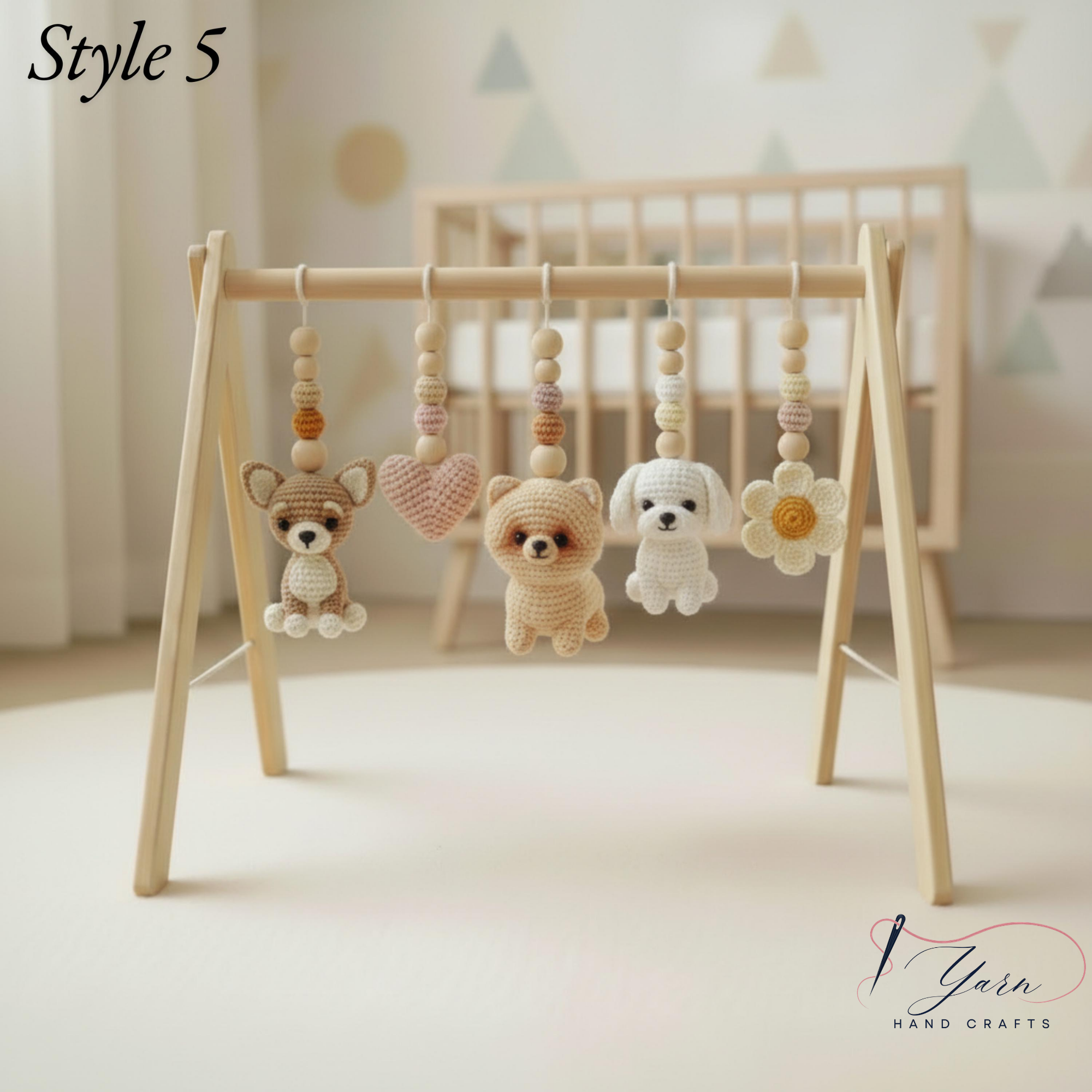 Handmade Puppy Baby Gym, Wooden Baby Play Gym with Crochet Dog Toys, Montessori Activity Gym, Neutral Nursery Decor, Baby Shower Gift