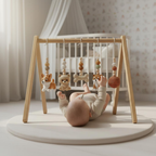 Handmade Puppy Baby Gym, Wooden Baby Play Gym with Crochet Dog Toys, Montessori Activity Gym, Neutral Nursery Decor, Baby Shower Gift