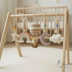Handmade Baby Play Gym Toys | Custom Crochet Safari Baby Gym Hanging Toys | Montessori Wooden Baby Gym Set | Neutral Nursery Decor | Baby Gift