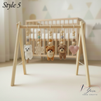 Puppy Baby Gym, Wooden Play Gym with Crochet Dog Bone Paw Print Toys, Montessori Activity Frame, Dog Lover Nursery Decor, Baby Shower Gift