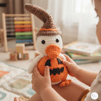 Handmade Halloween Duck Plush, Crochet Pumpkin Duck with Witch Hat, Amigurumi Stuffed Animal, Spooky Cute Fall Decor, Duck Lover Gift