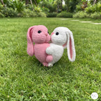 Handmade Crochet Kissing Bunnies Set of 2, Pink White Amigurumi Rabbit Plush Pair, Valentine Couple Gift, Anniversary Keepsake