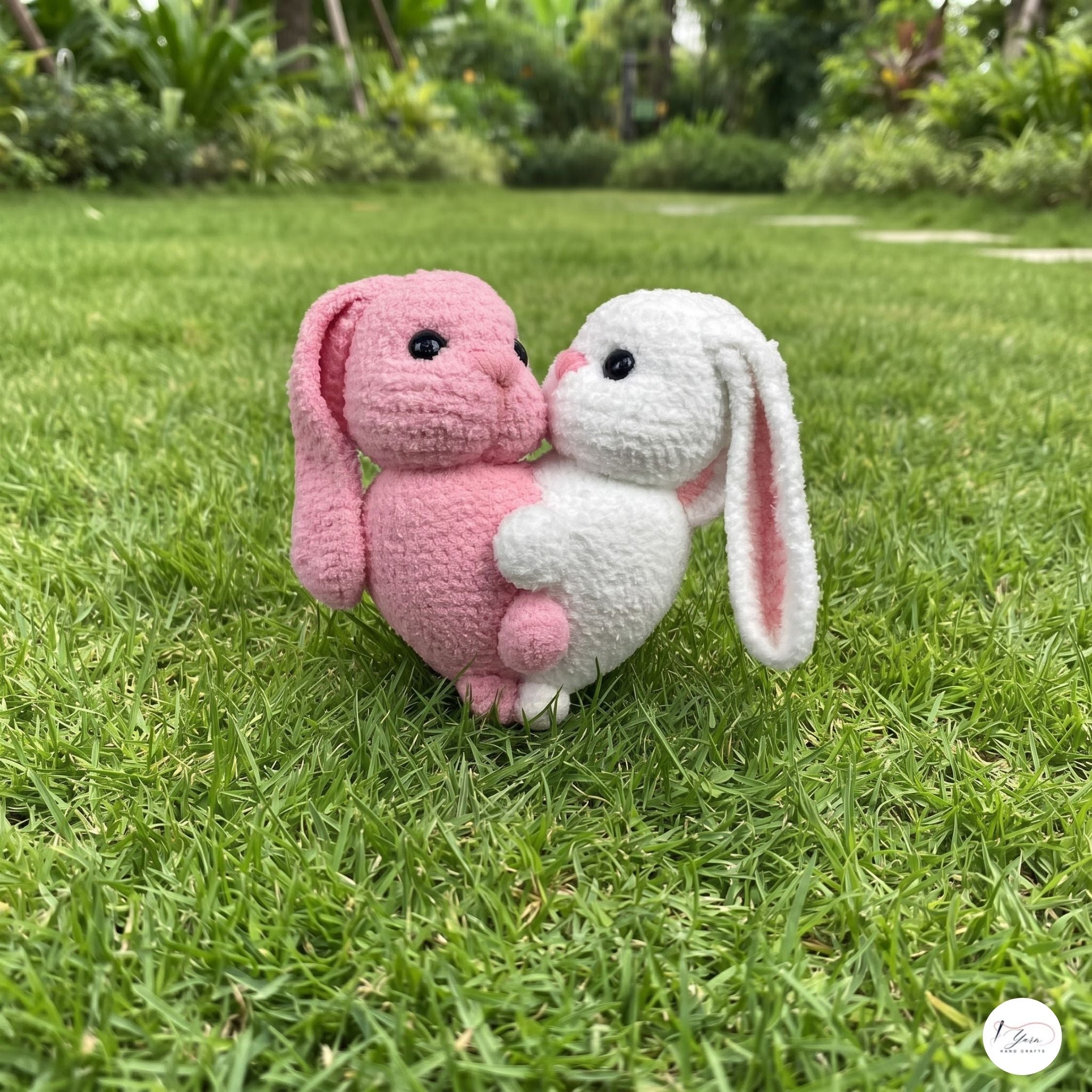 Handmade Crochet Kissing Bunnies Set of 2, Pink White Amigurumi Rabbit Plush Pair, Valentine Couple Gift, Anniversary Keepsake