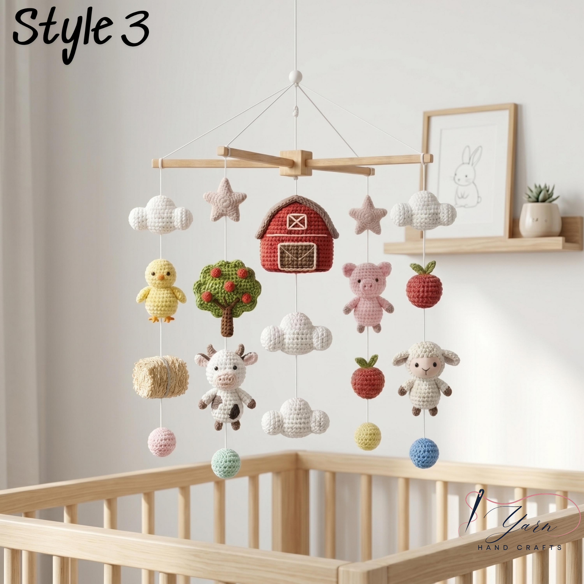 Handmade Farm Baby Mobile, Crochet Cow Pig Sheep Chicken Crib Mobile, Barnyard Nursery Decor, Farm Animal Baby Shower Gift, Farmhouse Nursery Mobile