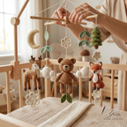 Handmade Woodland Baby Mobile, Crochet Crib Mobile with Bear, Deer & Fox, Forest Animal Nursery Decor, Neutral Baby Mobile, Baby Shower Gift