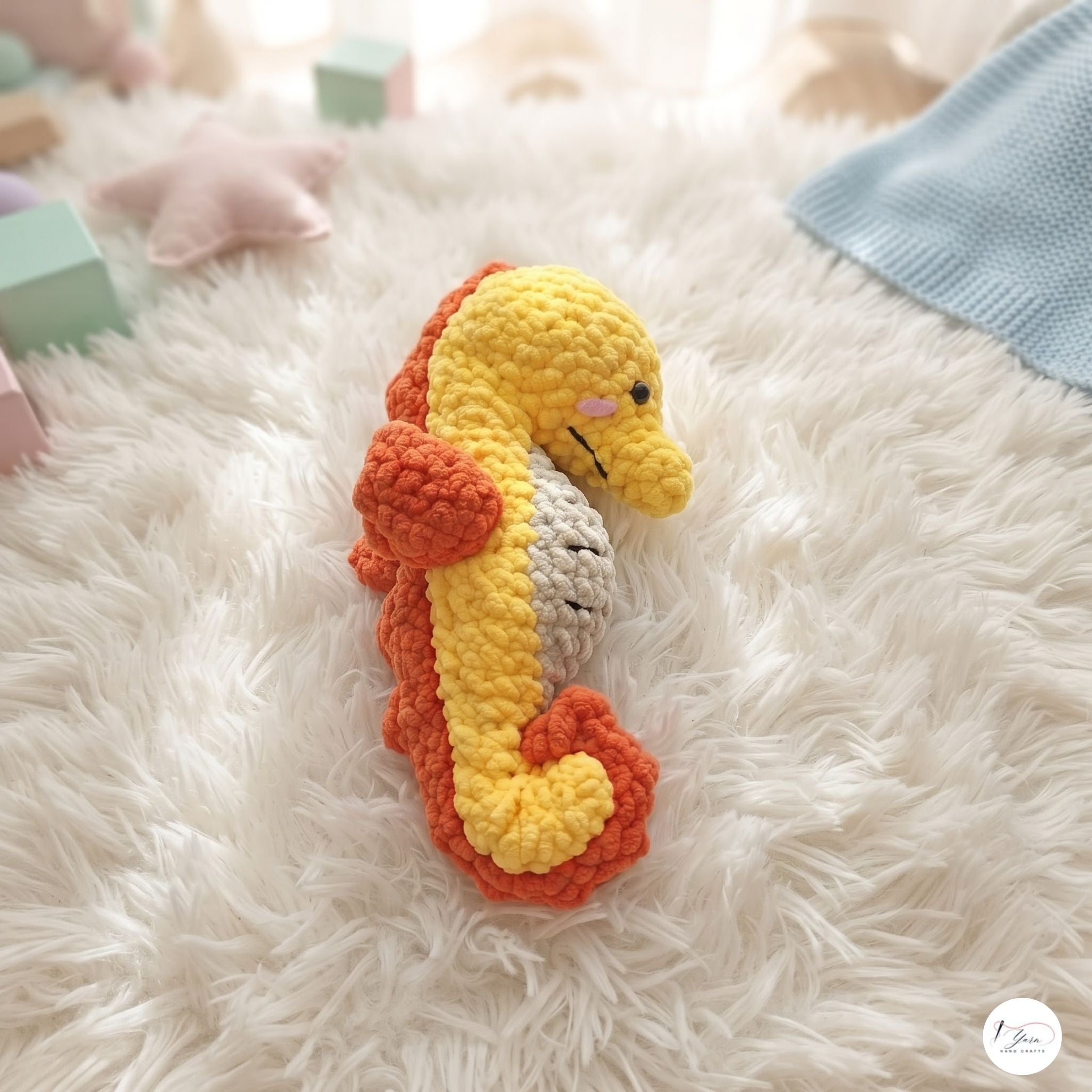 Handmade Crochet Seahorse Plush, Yellow Orange Amigurumi Sea Animal, Soft Stuffed Toy, Ocean Nursery Decor, Coastal Gift