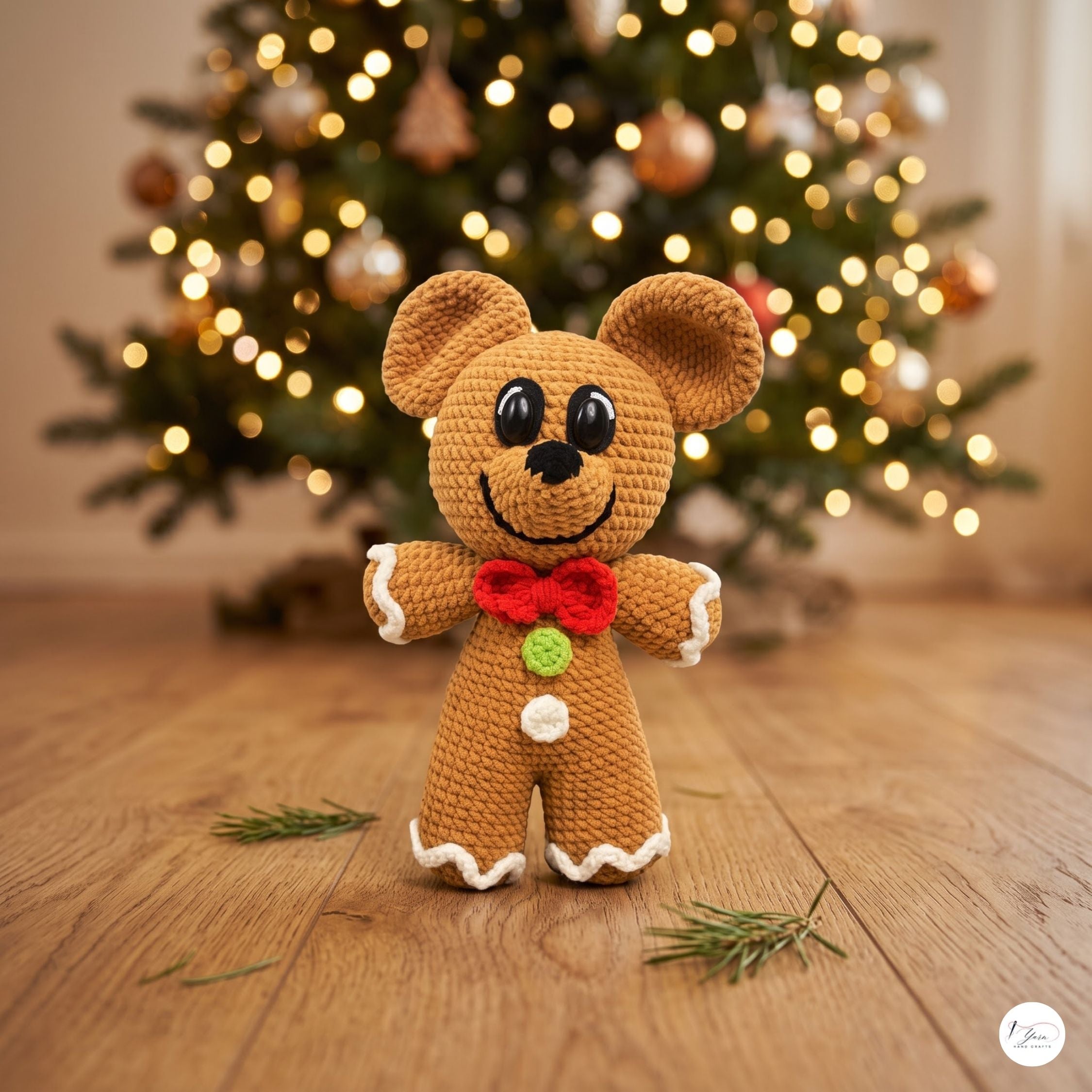 Crochet Gingerbread Bear Plush, Handmade Christmas Amigurumi Teddy, Holiday Stuffed Animal, Stocking Stuffer, Festive Decor