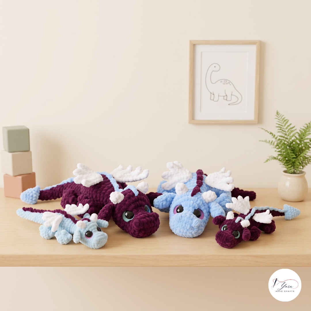 Lying Dragon Crochet Pattern PDF, 3 Sizes, Cute Amigurumi Plush Tutorial