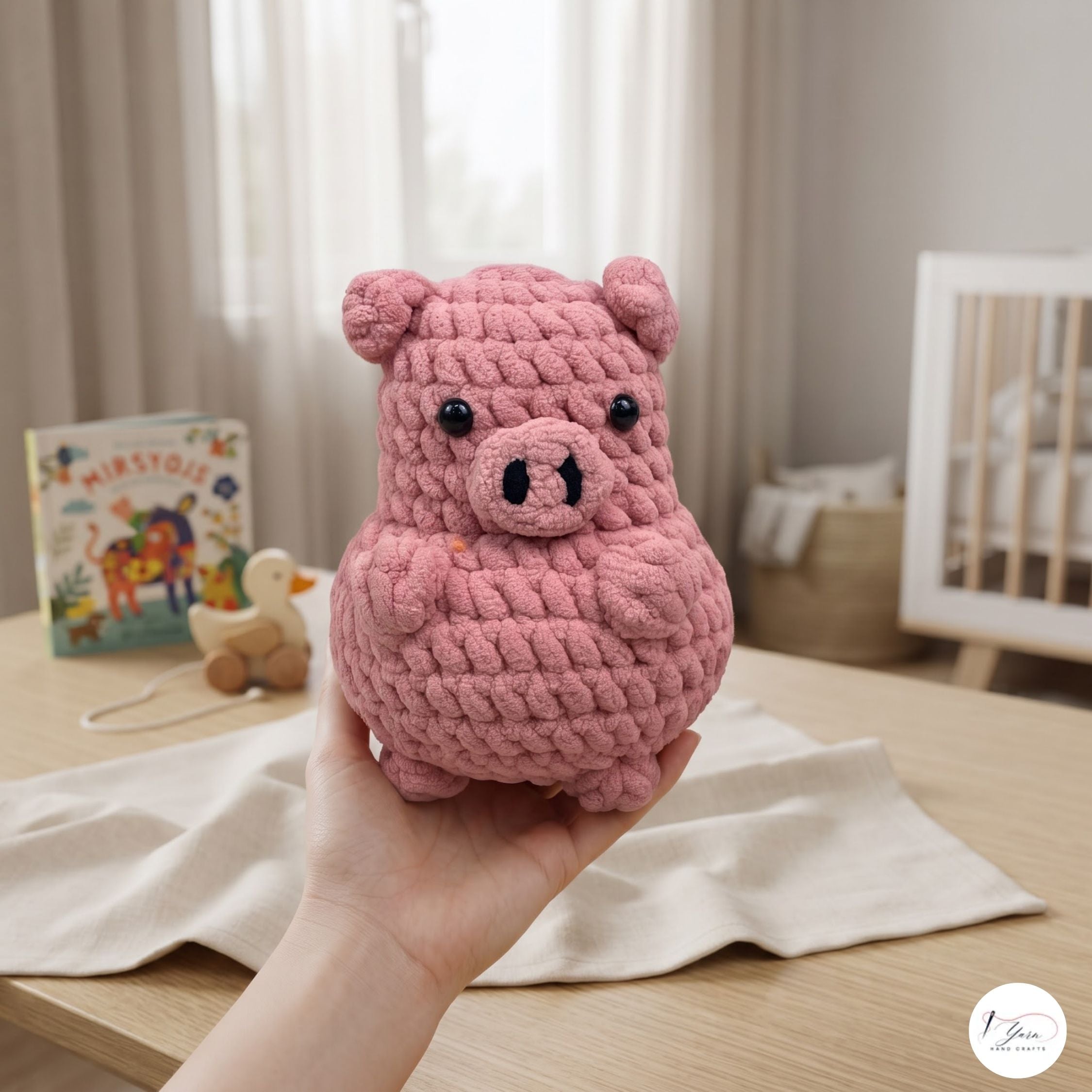 Chunky Crochet Pig Plush, Handmade Pink Amigurumi Pig, Soft Farm Animal Stuffed Toy, Pig Lover Gift, Cute Nursery Decor