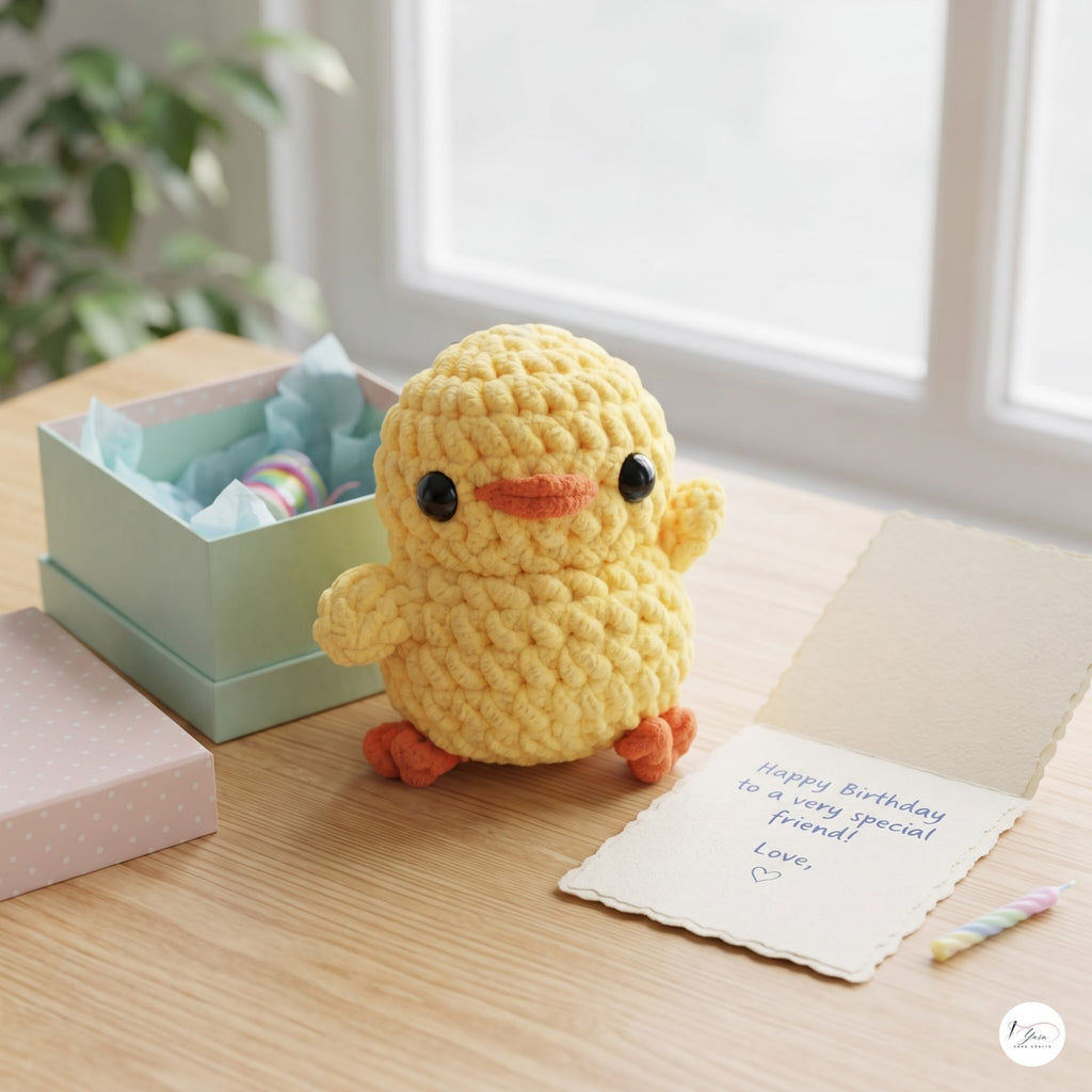 Crochet Duck Plush, Handmade Yellow Amigurumi Duck, Soft Chenille Stuffed Animal, Waving Duckling Gift, Nursery Decor