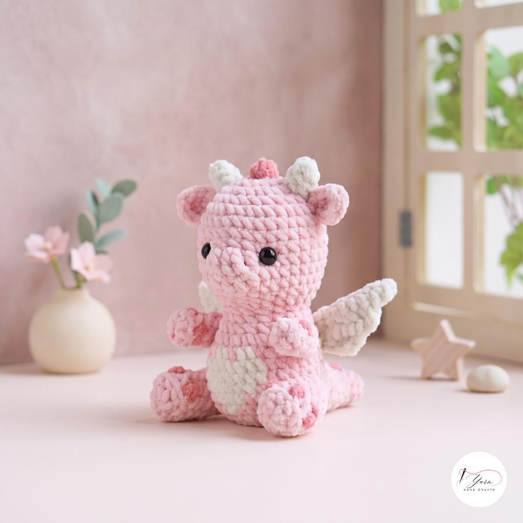 Baby Dragon Crochet Pattern PDF, Cute Pink Amigurumi Plush Tutorial
