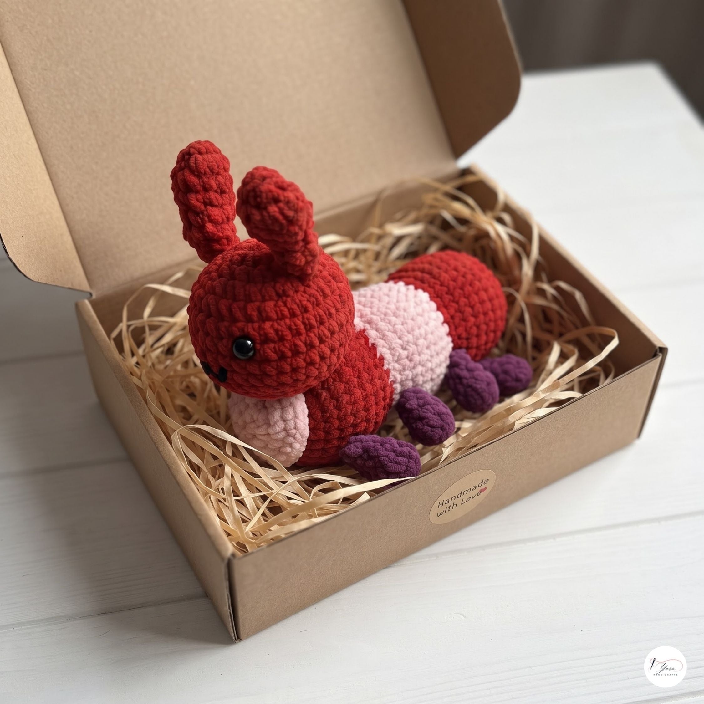Crochet Caterpillar Plush, Handmade Red Amigurumi Bug, Soft Chenille Stuffed Insect Toy, Caterpillar Lover Gift, Nursery Decor