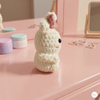 Crochet Bunny Plush with Pink Bow, Handmade White Amigurumi Rabbit, Soft Chenille Stuffed Animal, Easter Gift, Nursery Decor