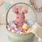 Crochet Easter Bunny Plush with Egg, Handmade Pink Amigurumi Rabbit, Soft Chenille Stuffed Animal, Easter Basket Gift