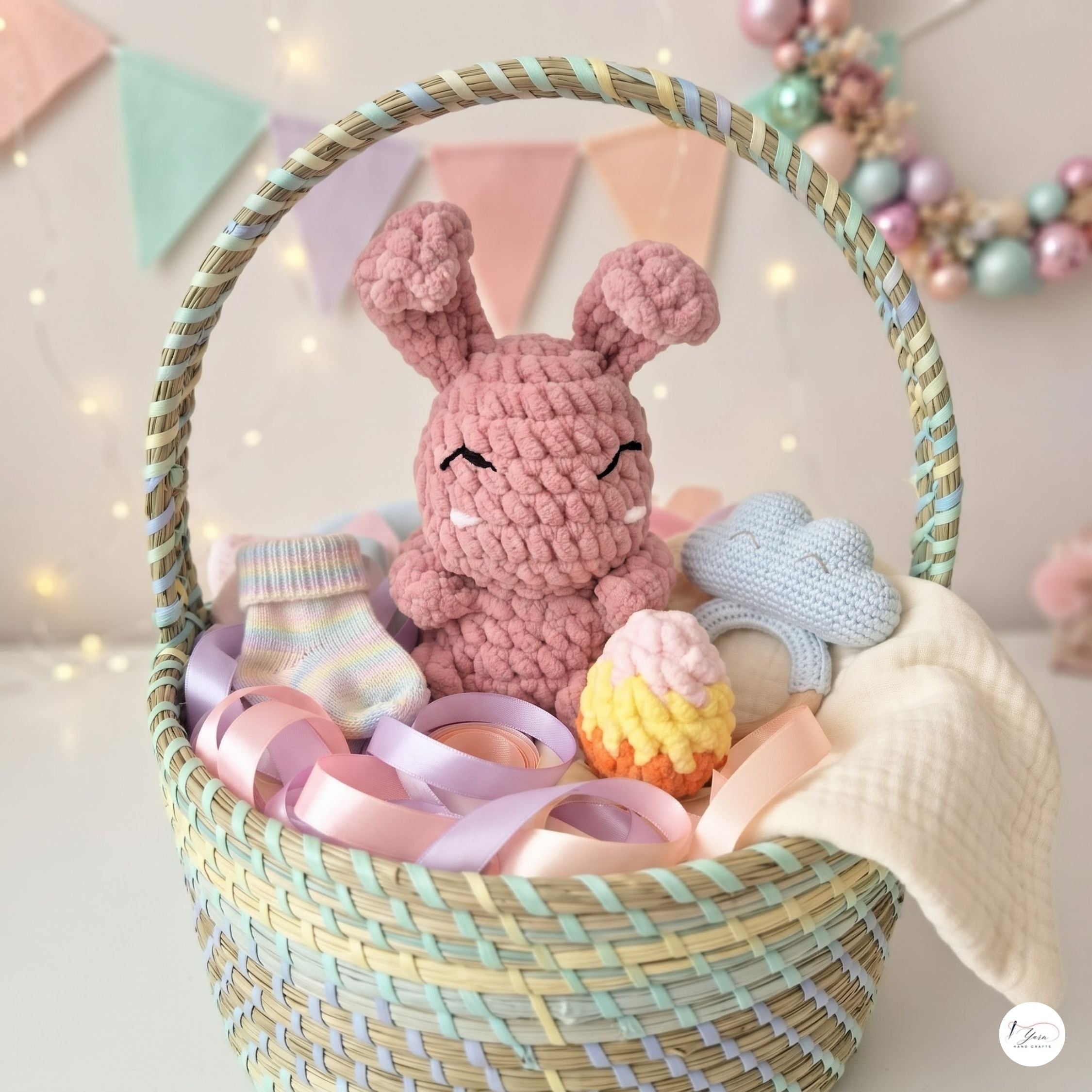 Crochet Easter Bunny Plush with Egg, Handmade Pink Amigurumi Rabbit, Soft Chenille Stuffed Animal, Easter Basket Gift