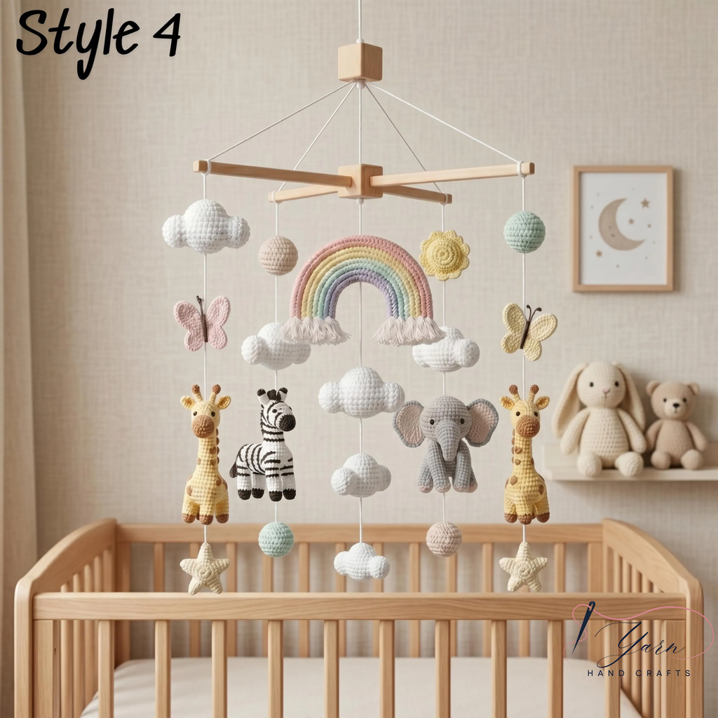 Handmade Safari Baby Mobile, Crochet Jungle Crib Mobile with Lion, Zebra, Giraffe & Elephant, Neutral Nursery Decor, Baby Shower Gift