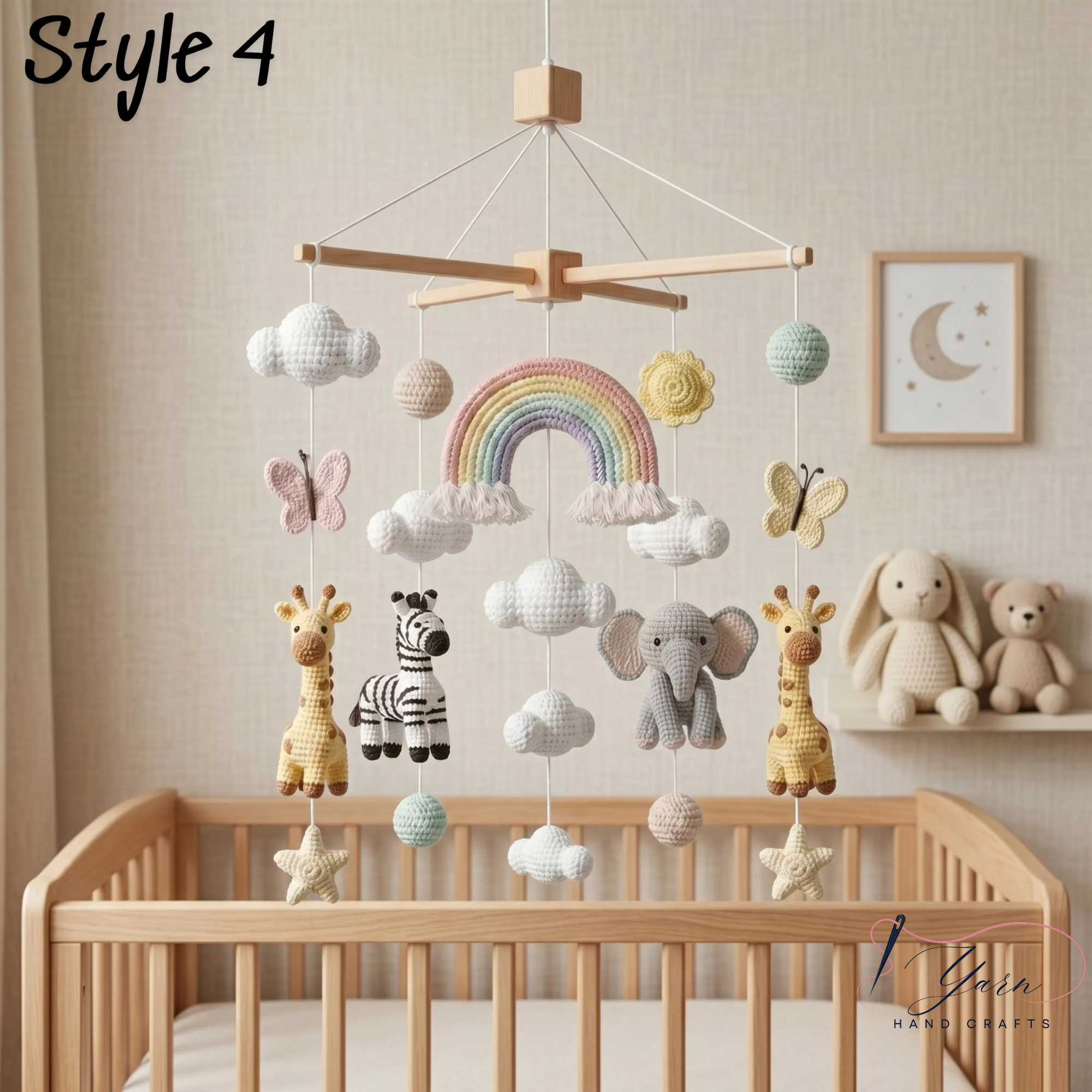 Handmade Safari Baby Mobile, Crochet Jungle Crib Mobile with Lion, Zebra, Giraffe & Elephant, Neutral Nursery Decor, Baby Shower Gift