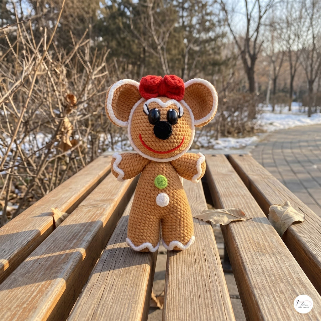 Crochet Gingerbread Mouse Plush, Handmade Christmas Amigurumi Toy, Holiday Stuffed Animal, Stocking Stuffer, Festive Decor
