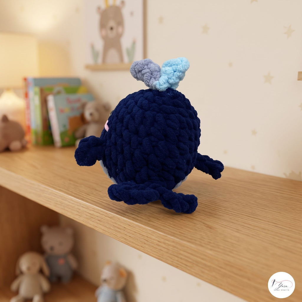 Handmade Crochet Whale Plush, Navy Blue Amigurumi Whale, Soft Ocean Animal Stuffed Toy, Whale Lover Gift, Nautical Nursery Decor