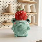 Frog Crochet Pattern, Cute Frog Wearing Strawberry Hat Amigurumi Tutorial