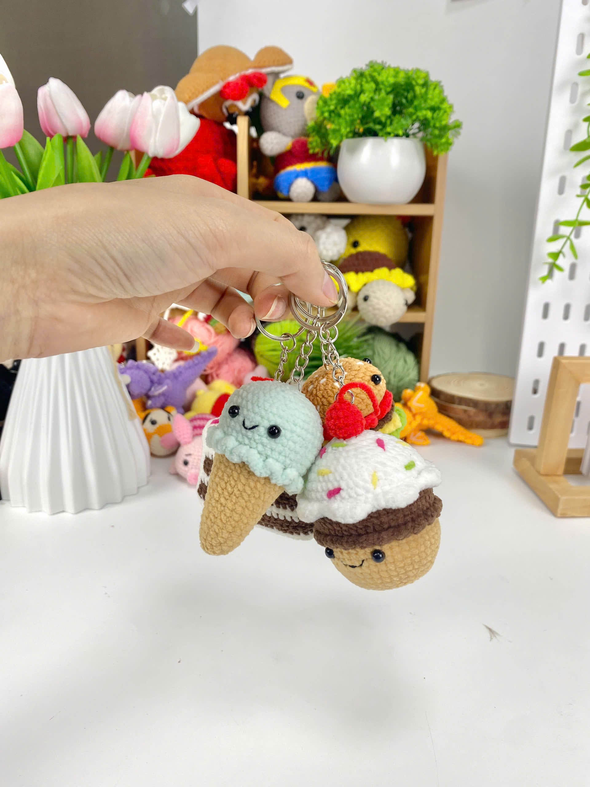 Crochet Dessert Keychain Pattern: Cake, Cupcake, Ice Cream, Donut (PDF)