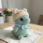 Mini Dinosaur Amigurumi Crochet Plush, Cute Handmade Dino with Hat