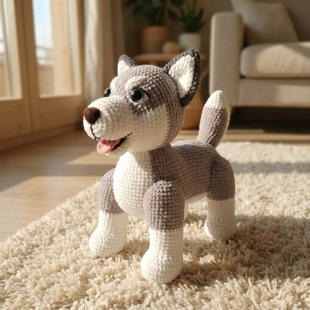 Grey White Dog Crochet Pattern PDF, Husky Dog Amigurumi Tutorial, Puppy Crochet Pattern