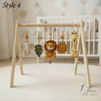 Custom Safari Baby Gym, Wooden Montessori Play Gym with Crochet Lion Elephant Giraffe Toys, Boho Nursery Decor, Baby Shower Gift