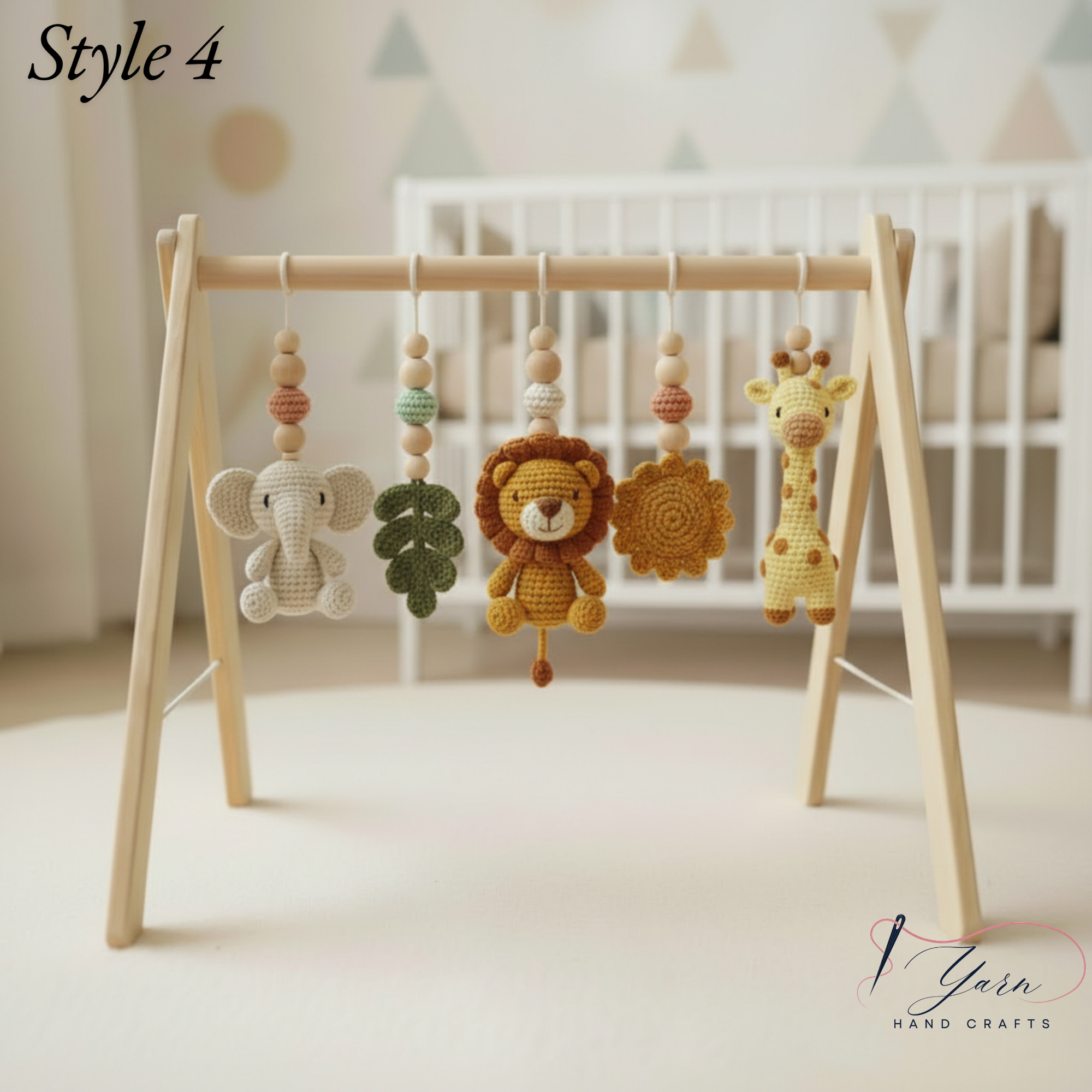 Custom Safari Baby Gym, Wooden Montessori Play Gym with Crochet Lion Elephant Giraffe Toys, Boho Nursery Decor, Baby Shower Gift