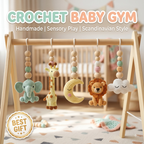 Custom Safari Baby Gym, Wooden Montessori Play Gym with Crochet Lion Elephant Giraffe Toys, Boho Nursery Decor, Baby Shower Gift