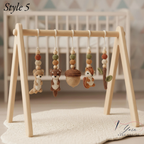 Neutral Woodland Baby Gym | Minimalist Wooden Play Gym with Crochet Animal Toys | Montessori Activity Frame | Scandinavian Nursery Decor Gift