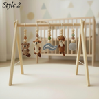 Neutral Woodland Baby Gym | Minimalist Wooden Play Gym with Crochet Animal Toys | Montessori Activity Frame | Scandinavian Nursery Decor Gift