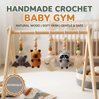 Neutral Woodland Baby Gym | Minimalist Wooden Play Gym with Crochet Animal Toys | Montessori Activity Frame | Scandinavian Nursery Decor Gift