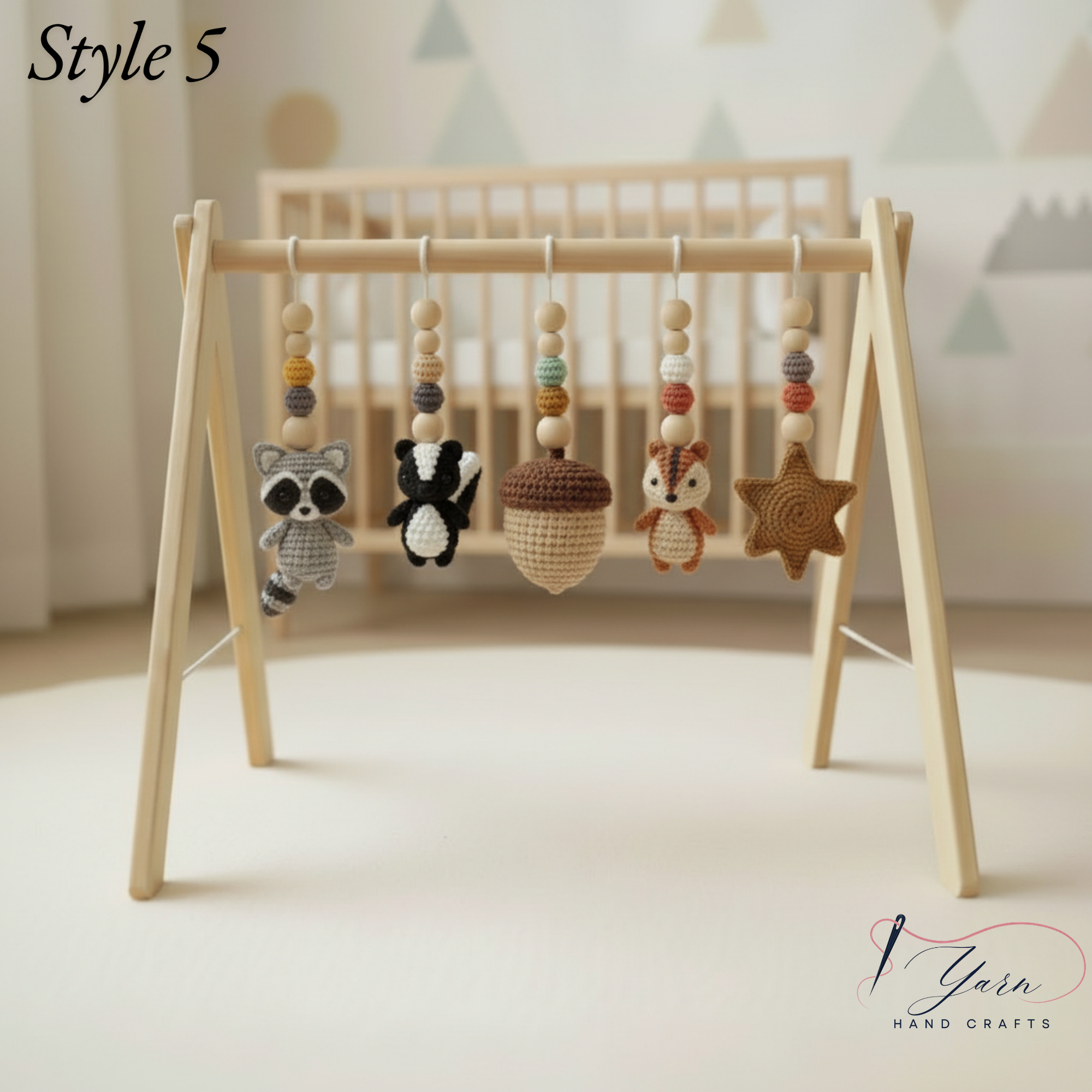 Enchanted Forest Baby Gym | Wooden Play Gym with Crochet Woodland Animals | Mushroom Squirrel Montessori Activity Gym | Cottagecore Nursery Decor Gift
