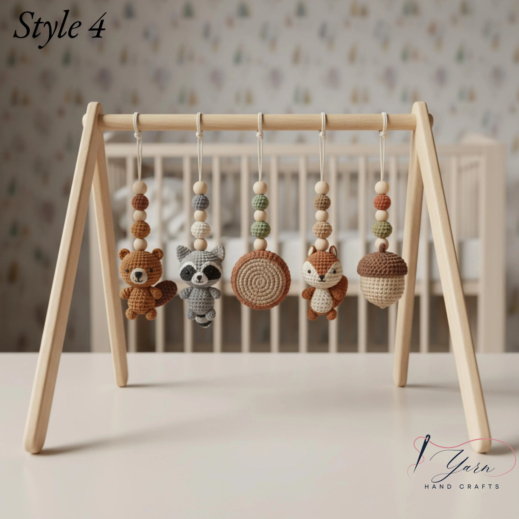 Enchanted Forest Baby Gym | Wooden Play Gym with Crochet Woodland Animals | Mushroom Squirrel Montessori Activity Gym | Cottagecore Nursery Decor Gift