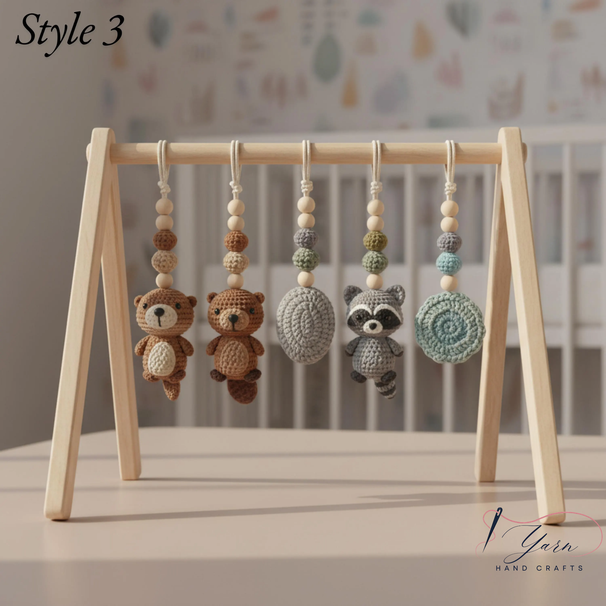 Enchanted Forest Baby Gym | Wooden Play Gym with Crochet Woodland Animals | Mushroom Squirrel Montessori Activity Gym | Cottagecore Nursery Decor Gift