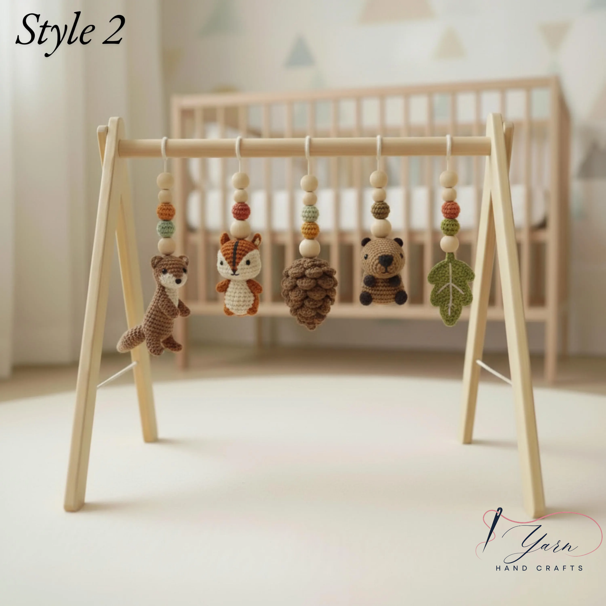 Enchanted Forest Baby Gym | Wooden Play Gym with Crochet Woodland Animals | Mushroom Squirrel Montessori Activity Gym | Cottagecore Nursery Decor Gift
